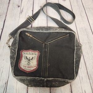 Mona B Dark Gray Black Canvas "US Air Command" Patch Crossbody Bag